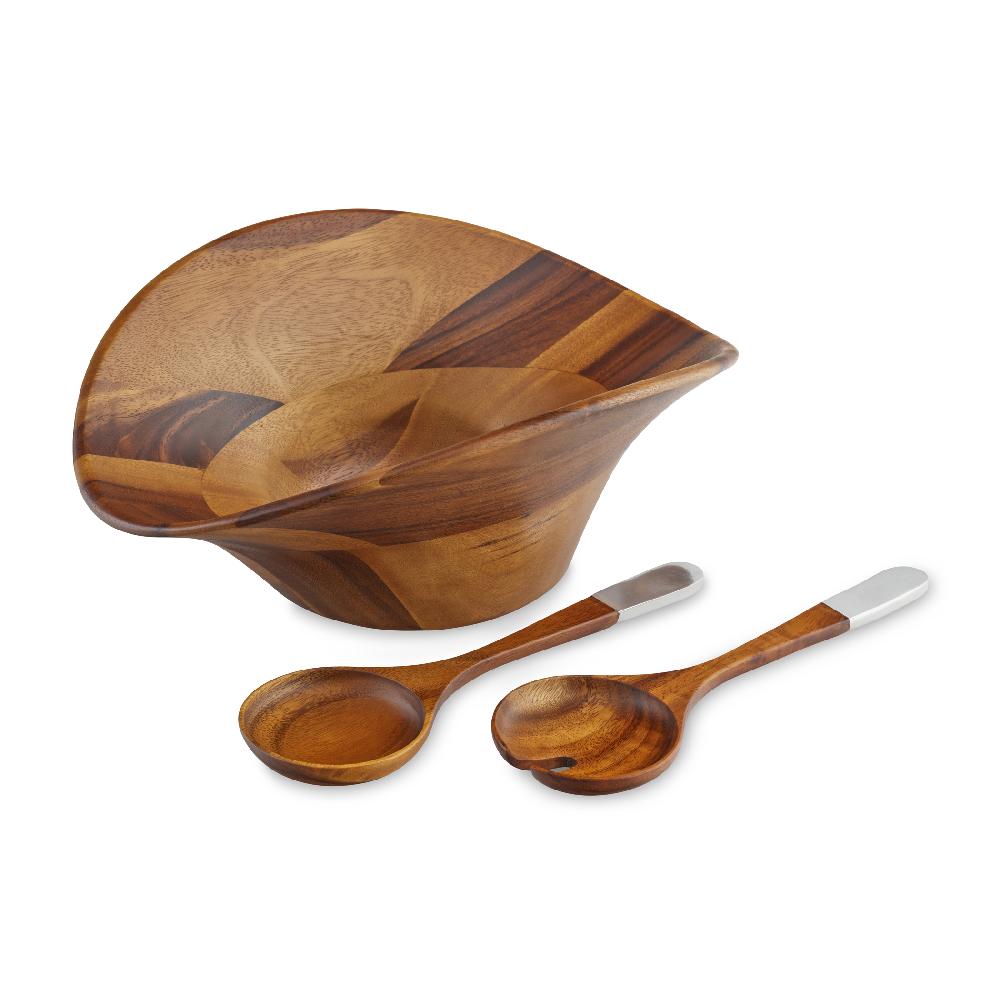 nambé Ripple Salad Bowl w/ Servers