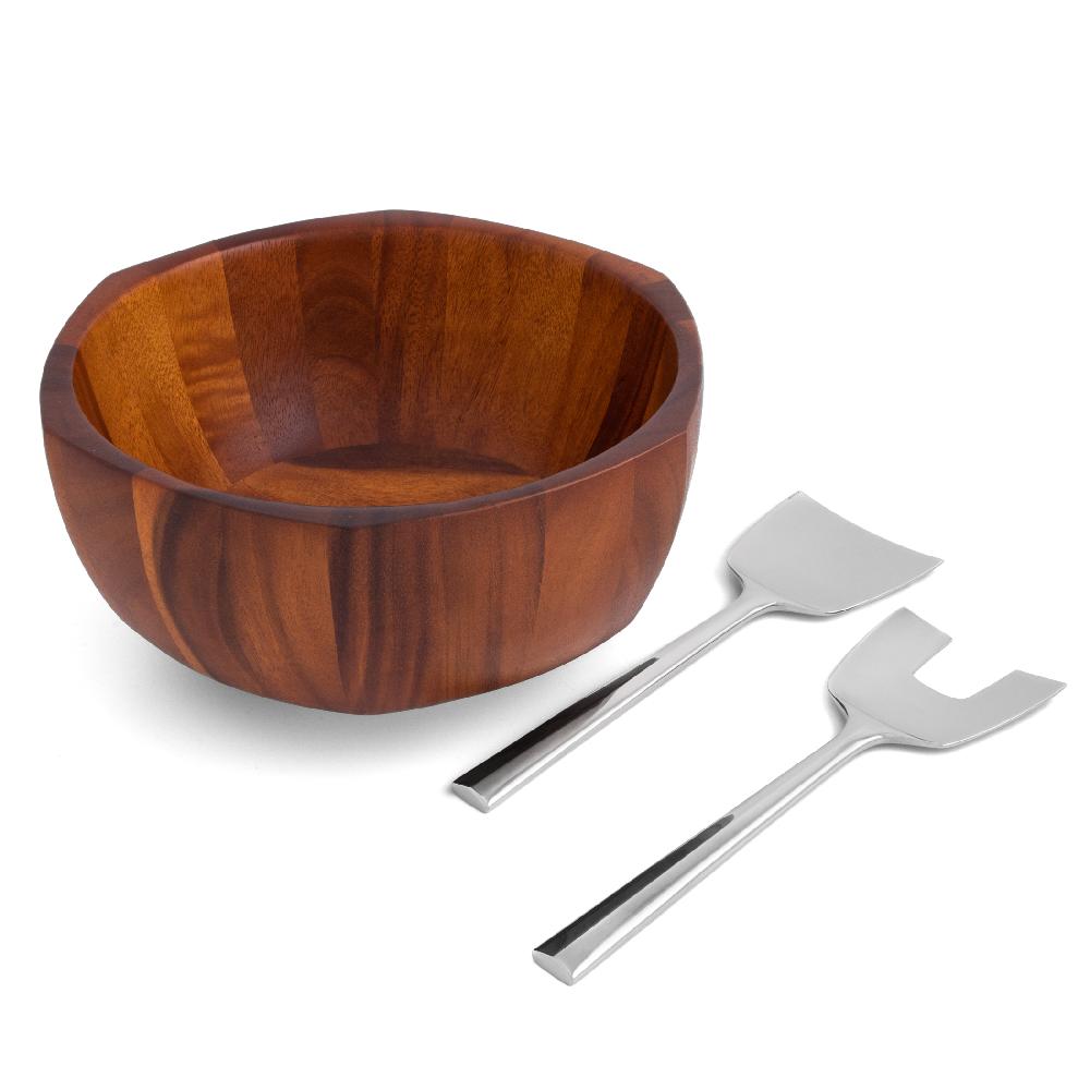 Nambé Rivet Salad Bowl W/ Servers