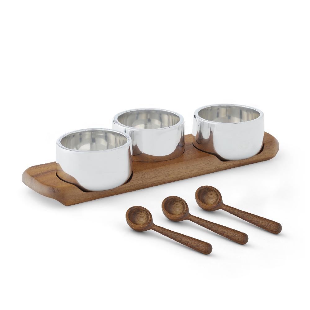 nambé Triple Condiment Server w/ Spoons