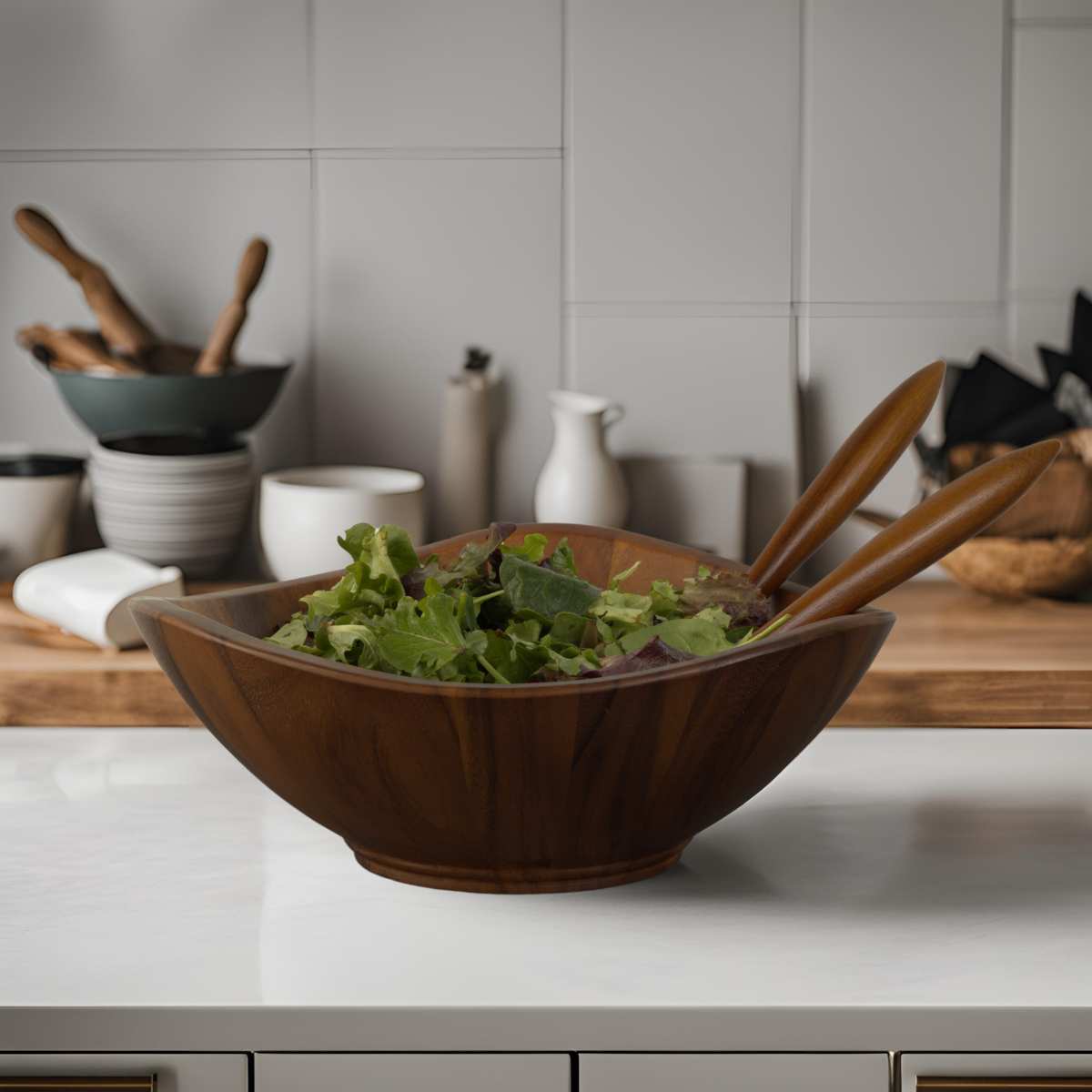 Nambé Willow Salad Bowl W/Servers