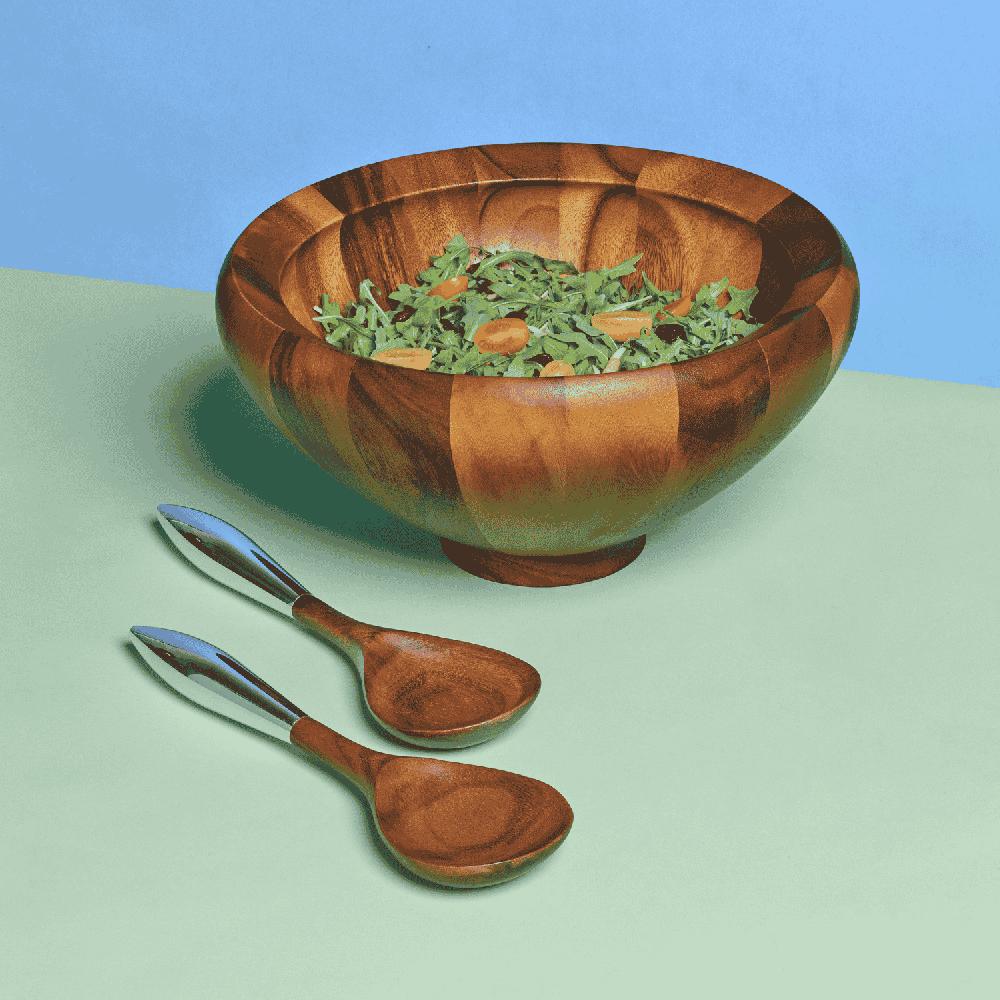 Nambé Yaro Salad Bowl W/ Servers