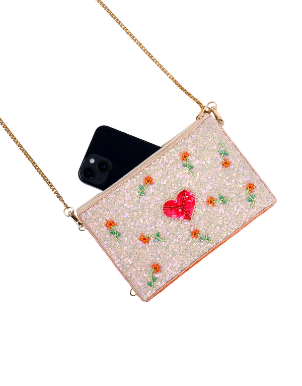 Namjosh Sparkling Heart Beaded Cross Body Bag