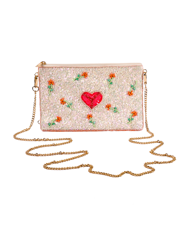 namjosh Sparkling Heart Beaded cross body bag