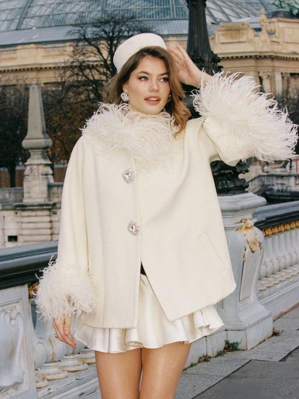 Nana Jacqueline Angelica Feather Coat (White) (Final Sale)