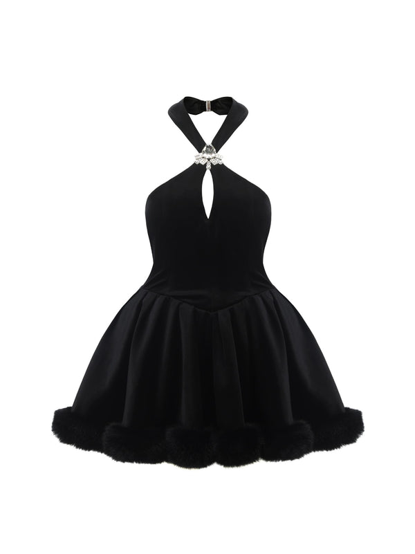 nana jacqueline Juliet Velvet Halter Dress (Black) (Final Sale)