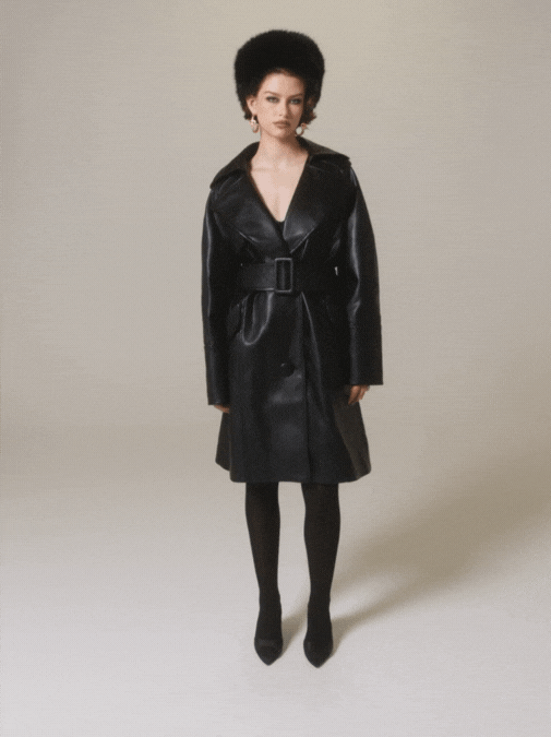Nana Jacqueline Keira Leather Trench Coat (Black) (Final Sale)