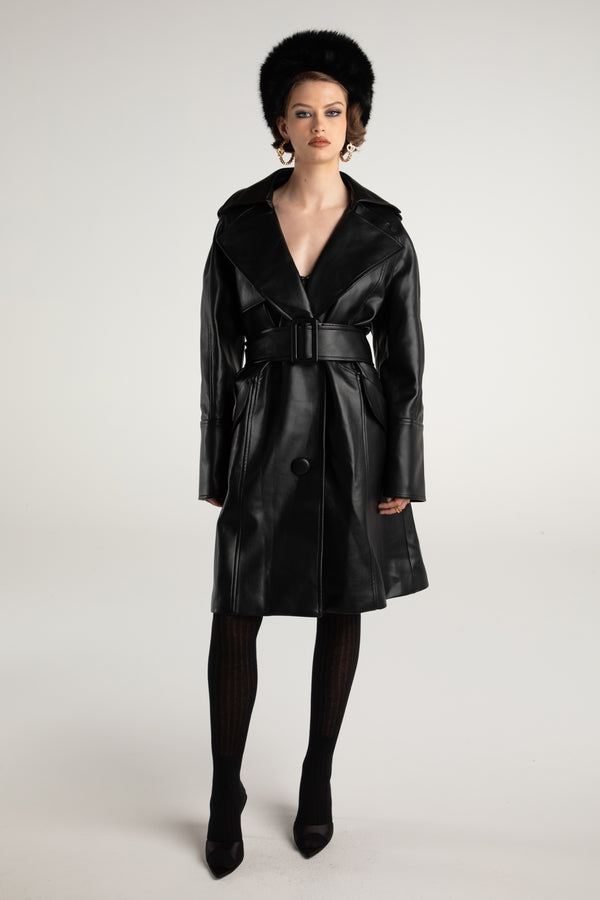 Nana Jacqueline Keira Leather Trench Coat (Black) (Final Sale)