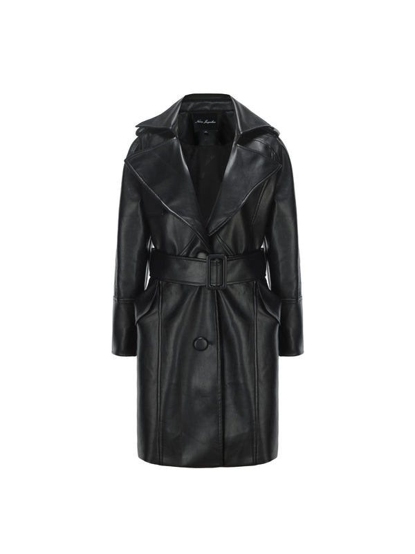 nana jacqueline Keira Leather Trench Coat (Black) (Final Sale)