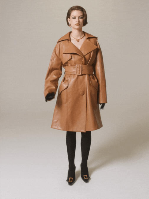 Nana Jacqueline Keira Leather Trench Coat (Brown) (Final Sale)