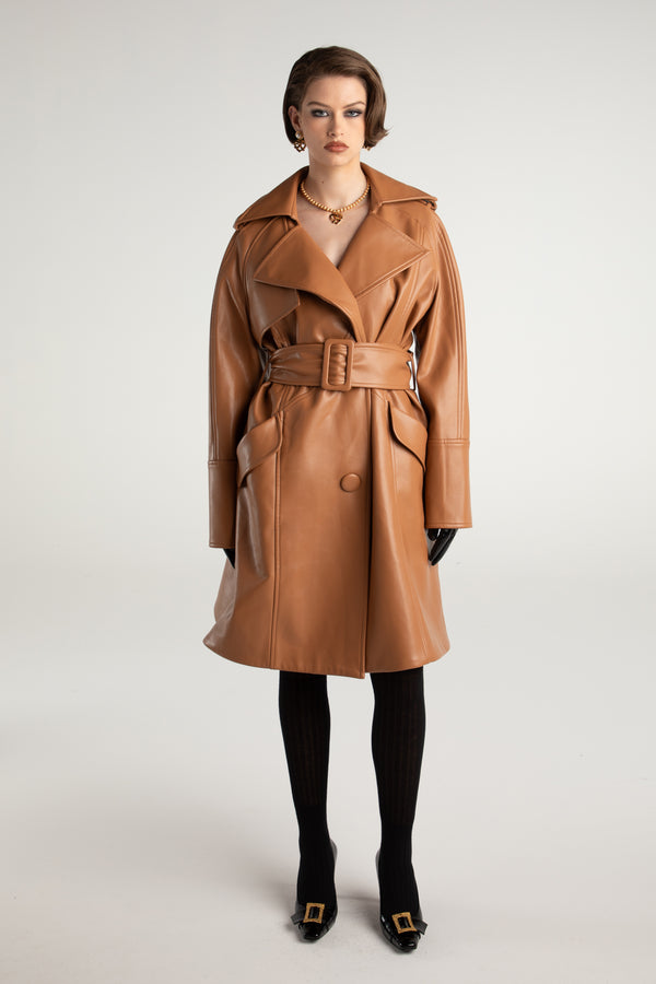 Nana Jacqueline Keira Leather Trench Coat (Brown) (Final Sale)
