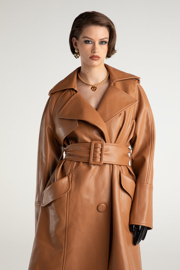 Nana Jacqueline Keira Leather Trench Coat (Brown) (Final Sale)