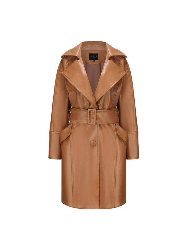 nana jacqueline Keira Leather Trench Coat (Brown) (Final Sale)