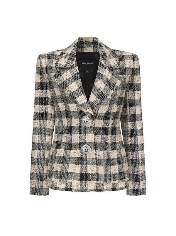 nana jacqueline Maya Lapel Suit Jacket (Black Checkered)