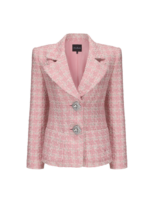 nana jacqueline Maya Lapel Suit Jacket (Pink Checkered)