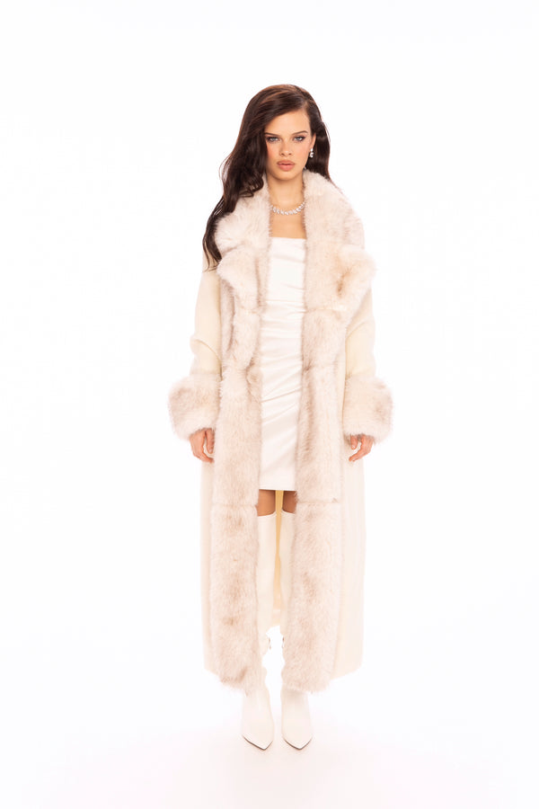 Nana Jacqueline Adriana Faux Fur Coat (Off-white)