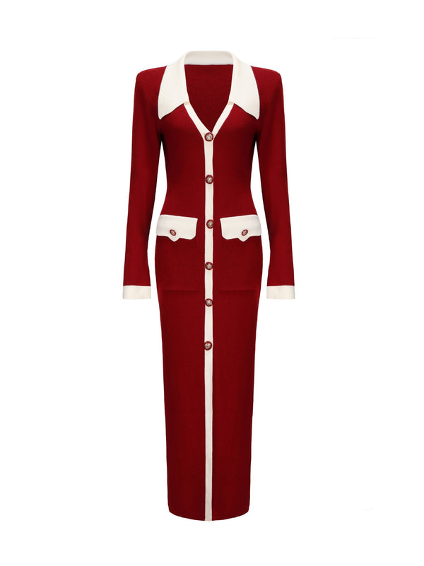 nana jacqueline Felicity Long Knit Cardigan (Red)