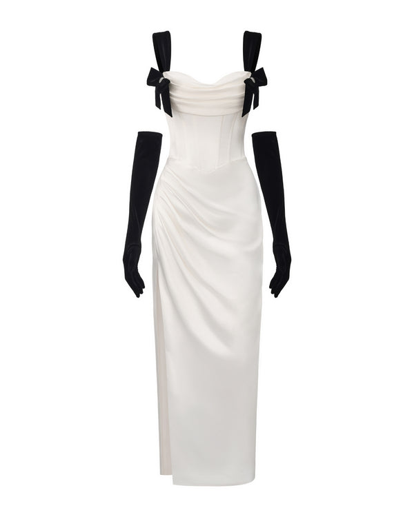 nana jacqueline Grace Bow Maxi Dress (White)
