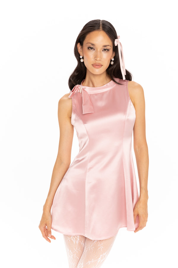 Nana Jacqueline Lila Satin Mini Dress (Pink)