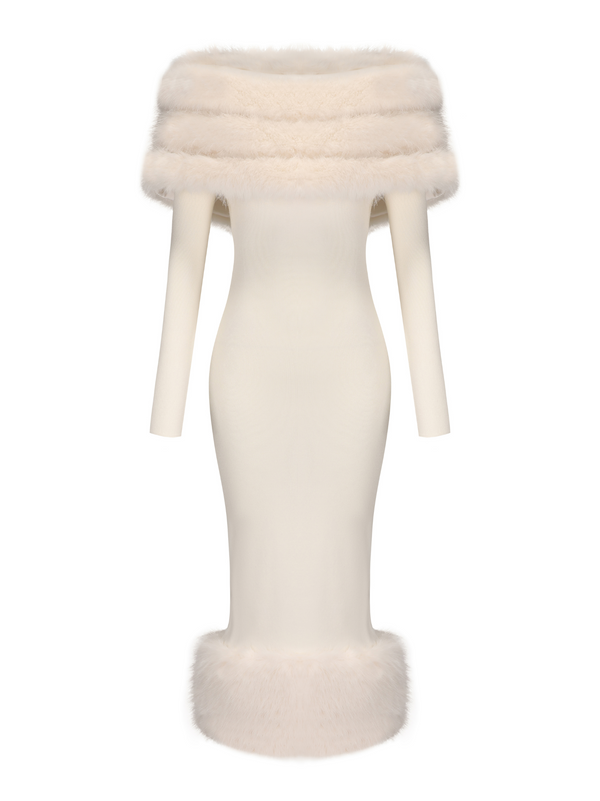 nana jacqueline Natalia Fur Dress (White)