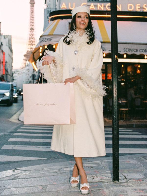Nana Jacqueline Nina Feather Coat (White) (Final Sale)