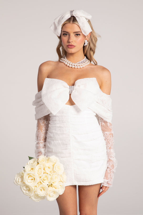 Nana Jacqueline Sydney Bow Dress (White) (Final Sale)