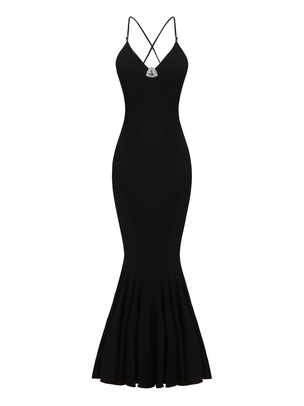 nana jacqueline Tatiana Satin Diamond Dress (Black) (Final Sale)