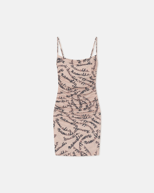 nanushka Adie - Printed Mesh-Jersey Dress - Creme Scribble Logo