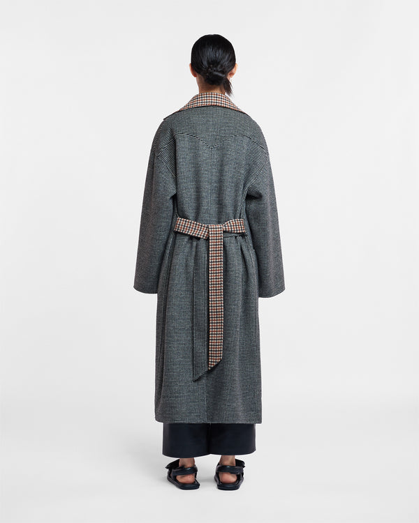 Nanushka Alamo - Wool Silk Blend Robe Coat - Reversible Check