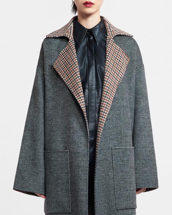 Nanushka Alamo - Wool Silk Blend Robe Coat - Reversible Check