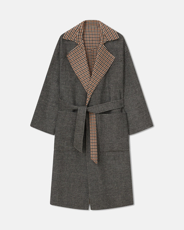 Nanushka Alamo - Wool Silk Blend Robe Coat - Reversible Check