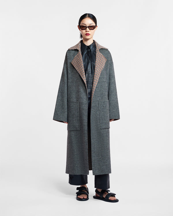 nanushka Alamo - Wool Silk Blend Robe Coat - Reversible Check