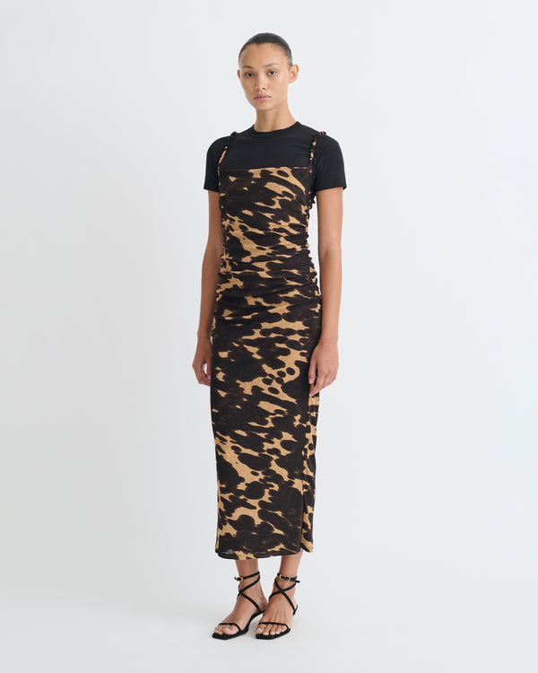 Nanushka Alexa - Mesh Jersey Dress - Midnight Mocha Apricot
