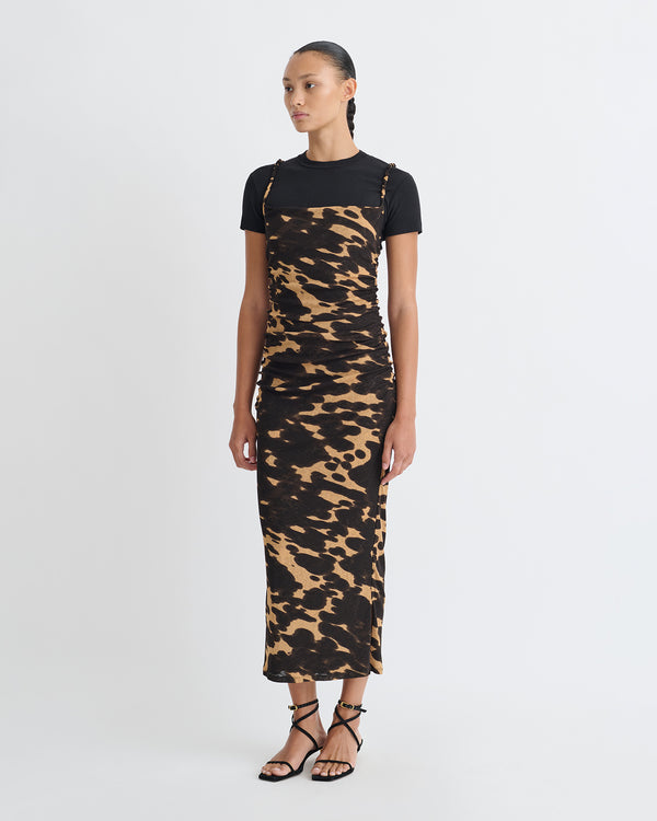 Nanushka Alexa - Mesh Jersey Dress - Midnight Mocha Apricot