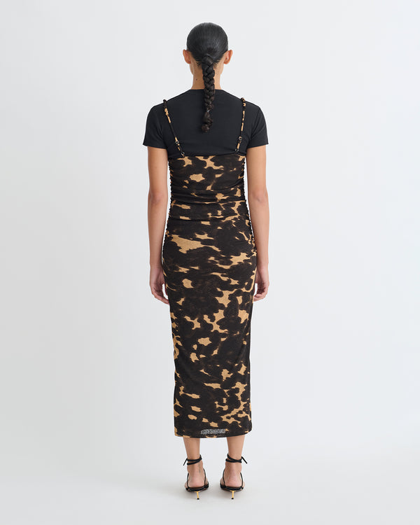 Nanushka Alexa - Mesh Jersey Dress - Midnight Mocha Apricot