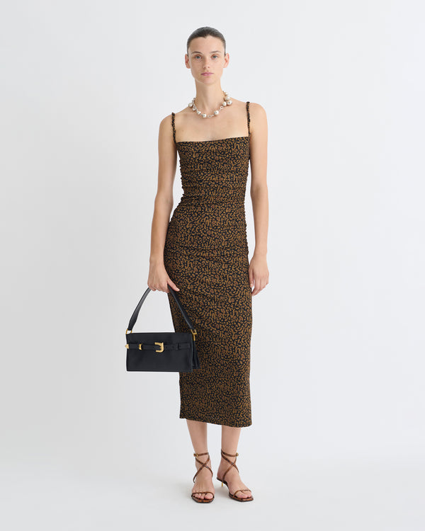 Nanushka Alexa - Printed Mesh Jersey Midi Dress - Brown Ocelot