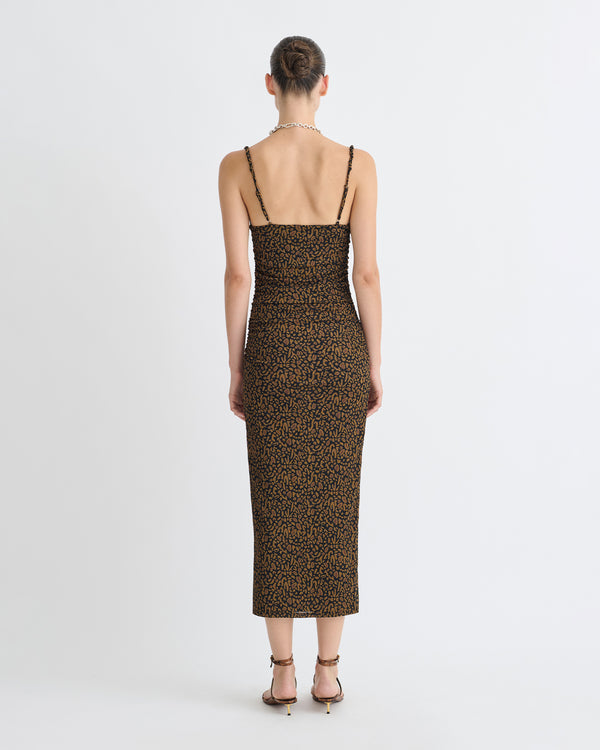 Nanushka Alexa - Printed Mesh Jersey Midi Dress - Brown Ocelot