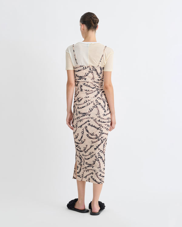 Nanushka Alexa - Printed Mesh Jersey Midi Dress - Creme Scribble Logo