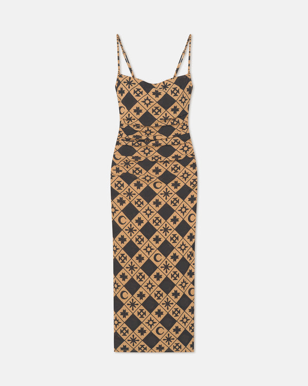 Nanushka Alexa - Printed Mesh Jersey Midi Dress - Symbol Tile Oak