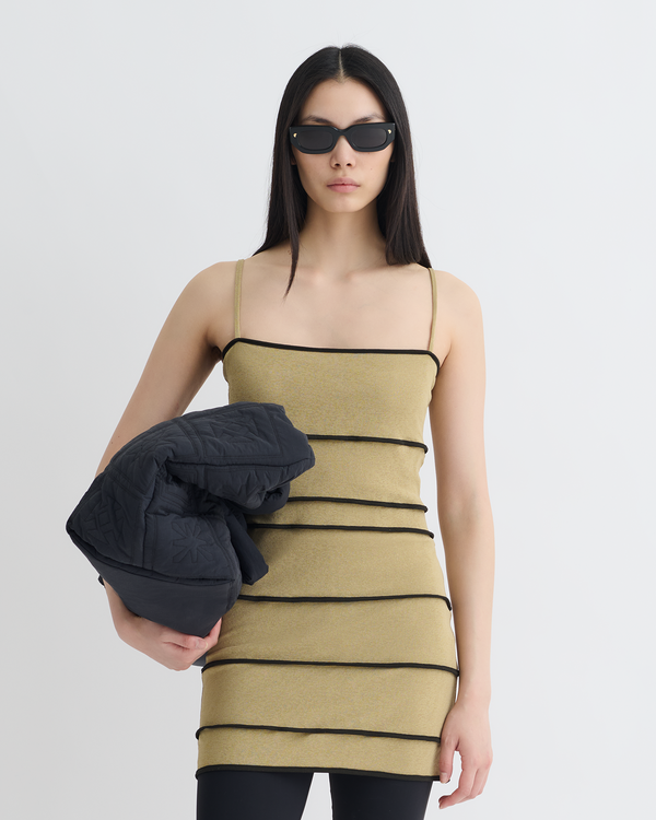 Nanushka Alula - Mesh Jersey Mini Dress - Sand/Anthracite