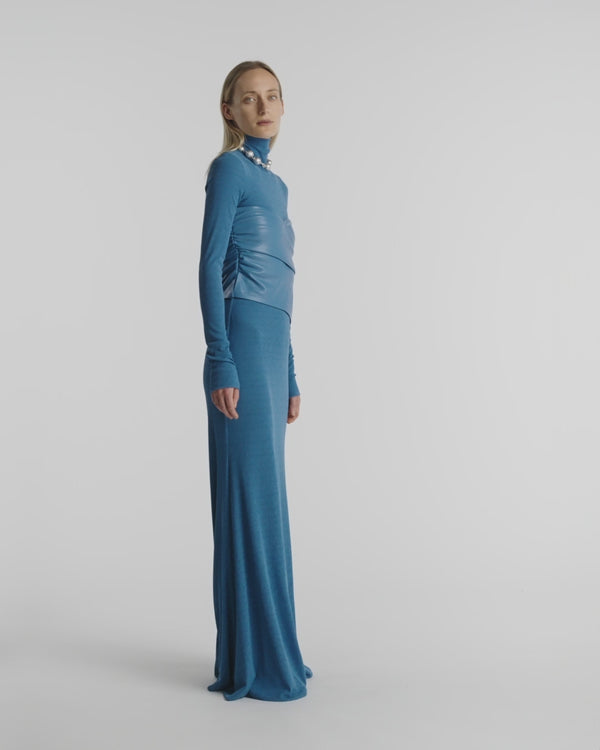 Nanushka Amabel - Mesh Jersey And Okobor™ Alt-Leather Maxi Dress - Blue