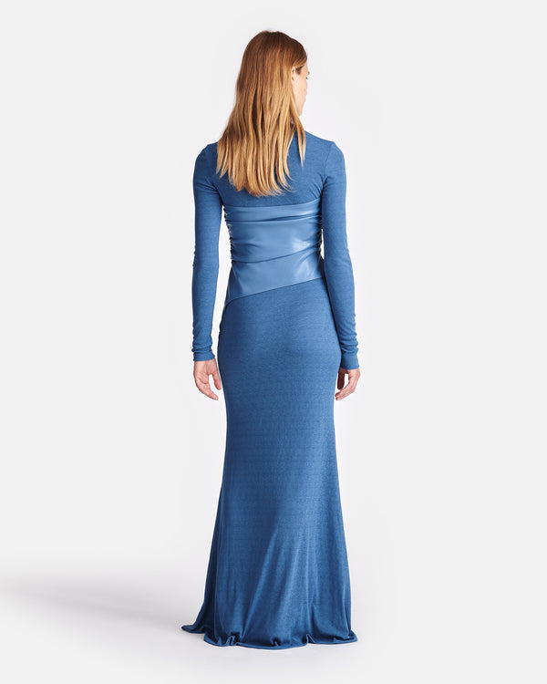Nanushka Amabel - Mesh Jersey And Okobor™ Alt-Leather Maxi Dress - Blue