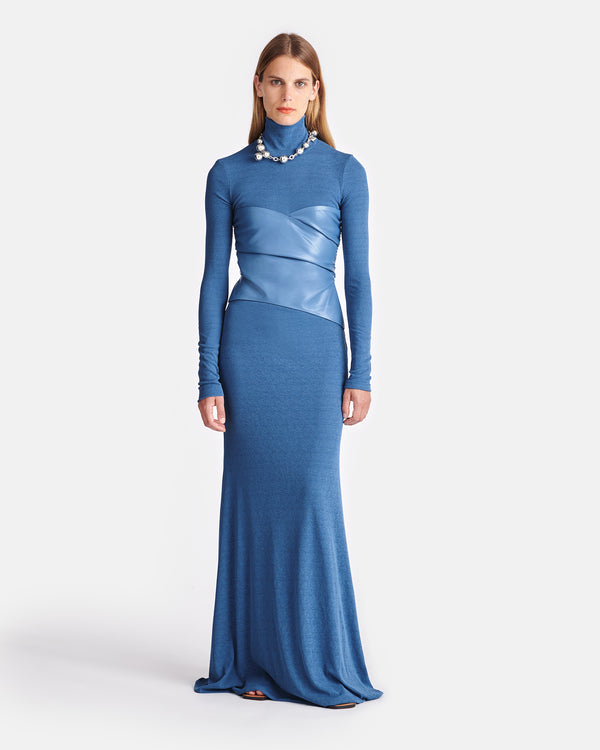 nanushka Amabel - Mesh Jersey And Okobor™ Alt-Leather Maxi Dress - Blue