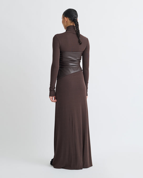 Nanushka Amabel - Mesh Jersey/Okobor Dress - Dark Oak/Coffee Ground