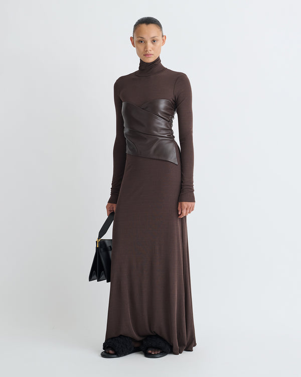 nanushka Amabel - Mesh Jersey/Okobor Dress - Dark Oak/Coffee Ground