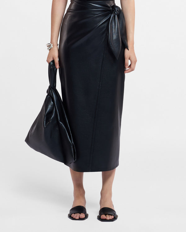 Nanushka Amas - Okobor™ Alt-Leather Sarong Skirt - Black