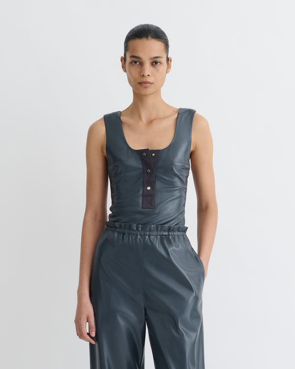 nanushka Anesa - Okobor™ Alt-Leather Top - Steel Blue/Grey