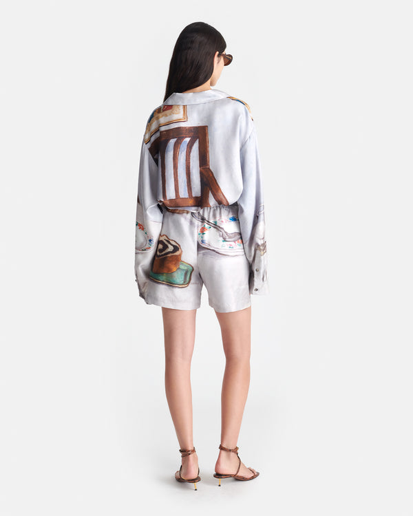 Nanushka Anne - Printed Silk Twill Shorts - Poppyseed Cake