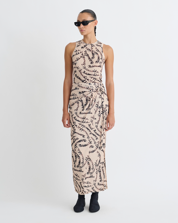 Nanushka Anneke - Mesh-Jersey Tank Top - Creme Scribble Logo