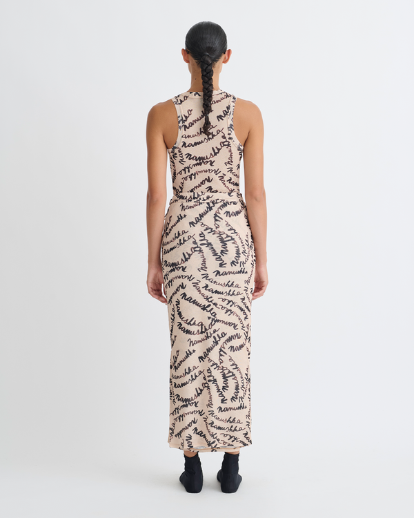 Nanushka Anneke - Mesh-Jersey Tank Top - Creme Scribble Logo