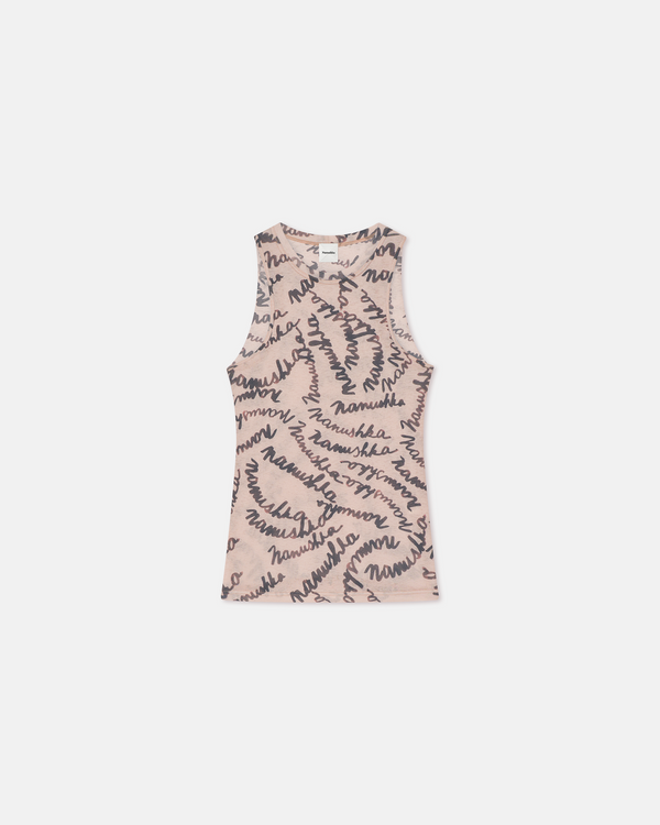 nanushka Anneke - Mesh-Jersey Tank Top - Creme Scribble Logo